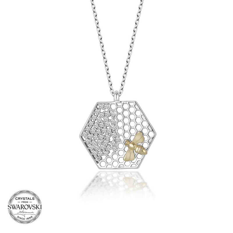 Swarovski%20Taşlı%20Gümüş%20Arı%20Bayan%20Kolye