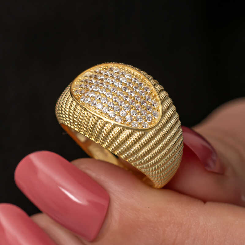 Gümüş%20Gold%20Zirkon%20Taşlı%20Kadın%20Yüzük