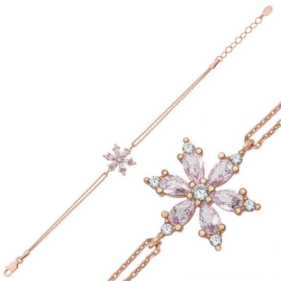 Gümüş Pembe Lotus Çiçeği Bileklik