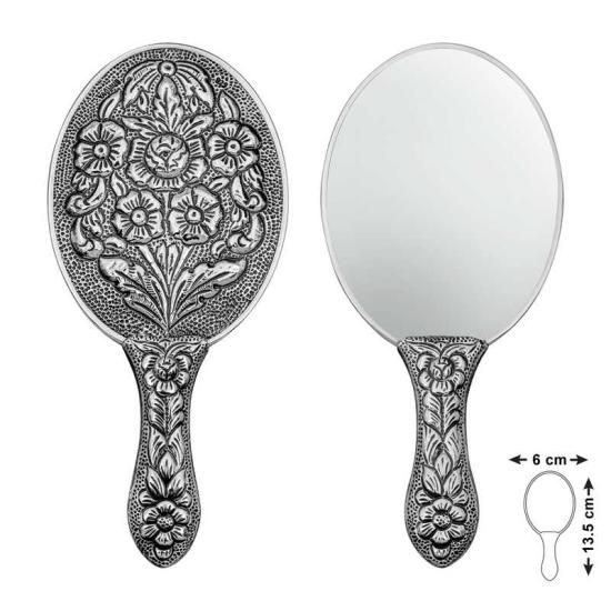 Gümüş Papatya ve Gül Motifli El Aynası